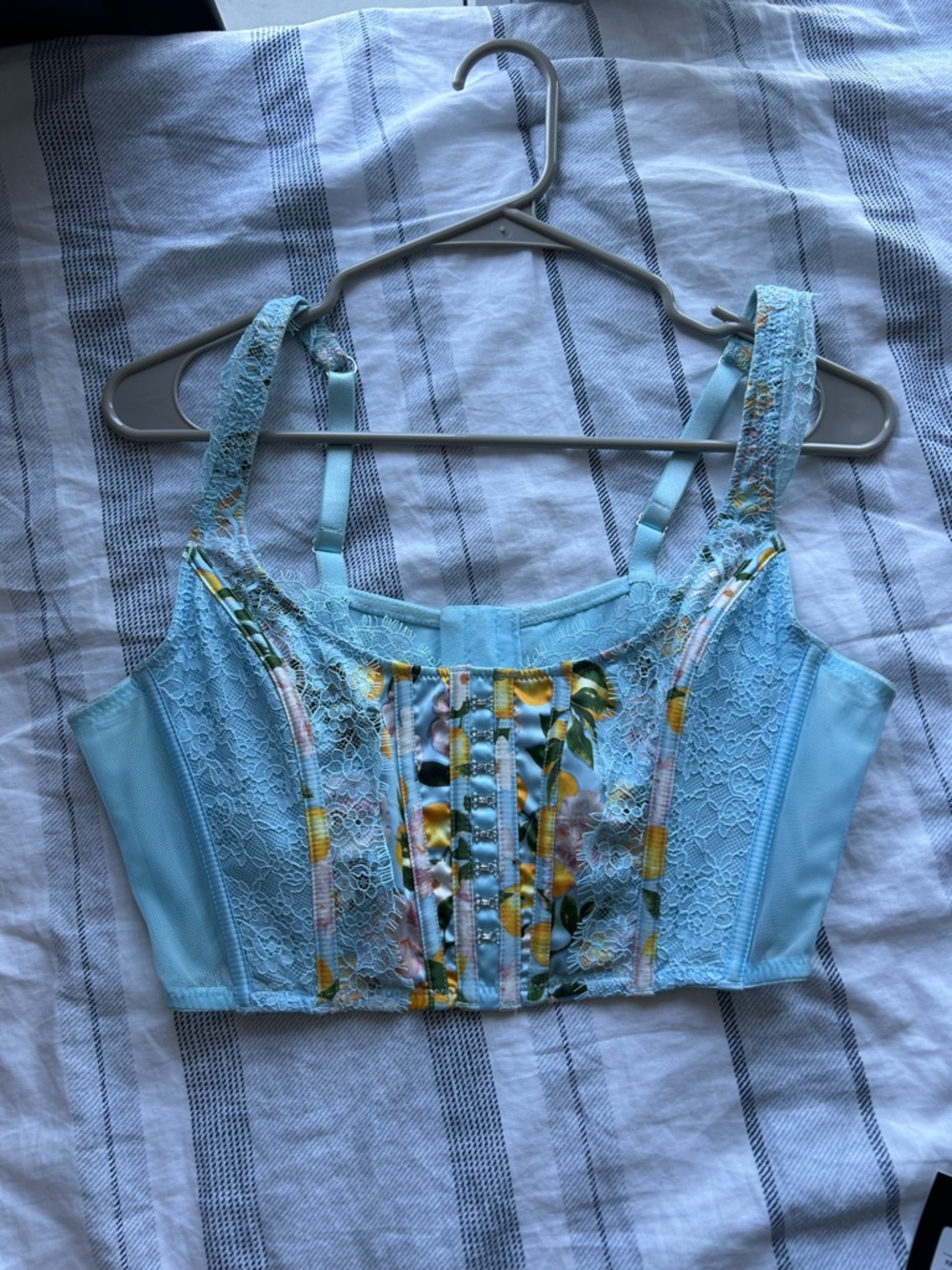 Victoria’s Secret — Light Blue Floral Lace Bustier Top